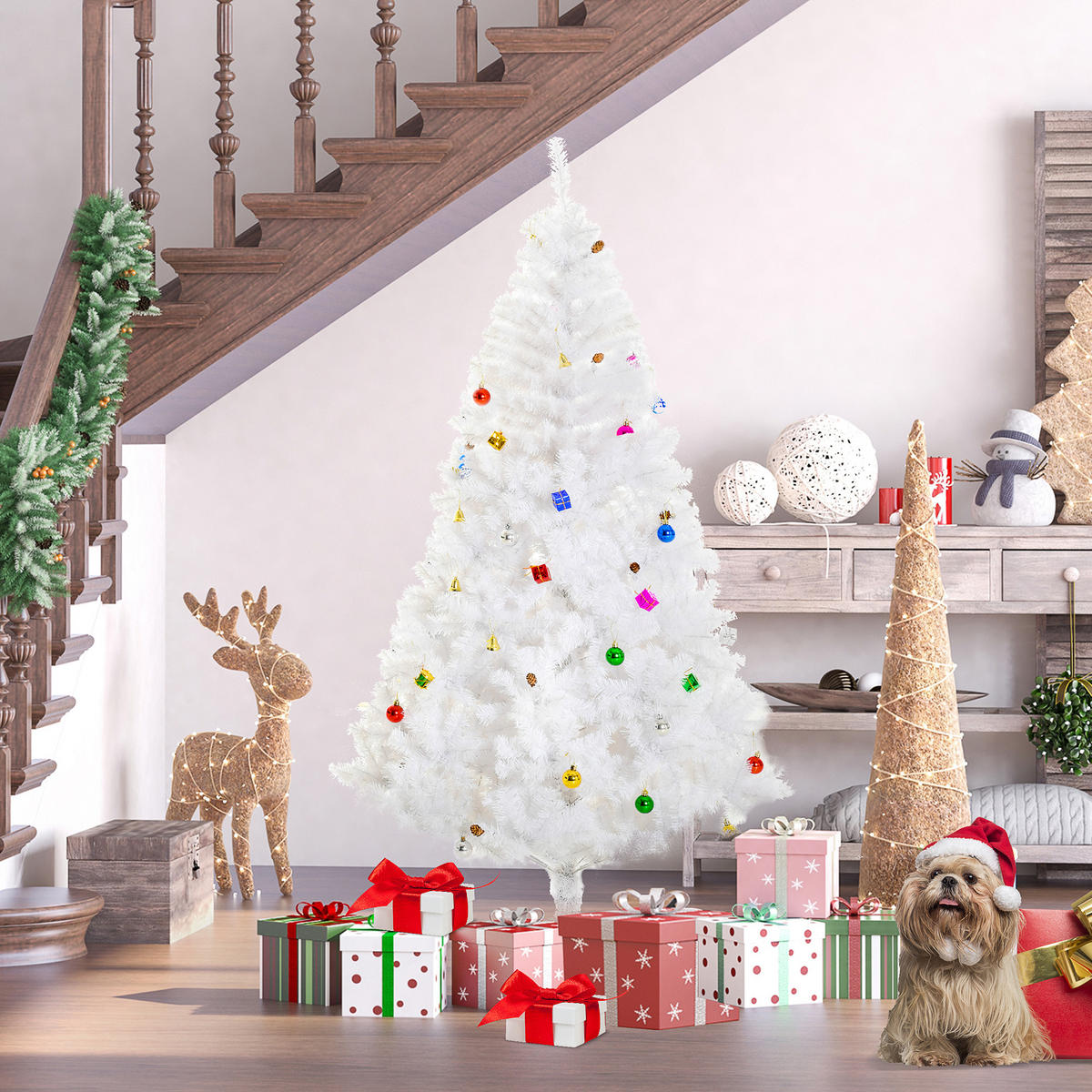 WEIHNACHTSBAUM Christbaum Tannenbaum 150/180cm PVC 680 Spitze inkl. Deko Weiß - Weiß, Metall (180cm) - HOMCOM