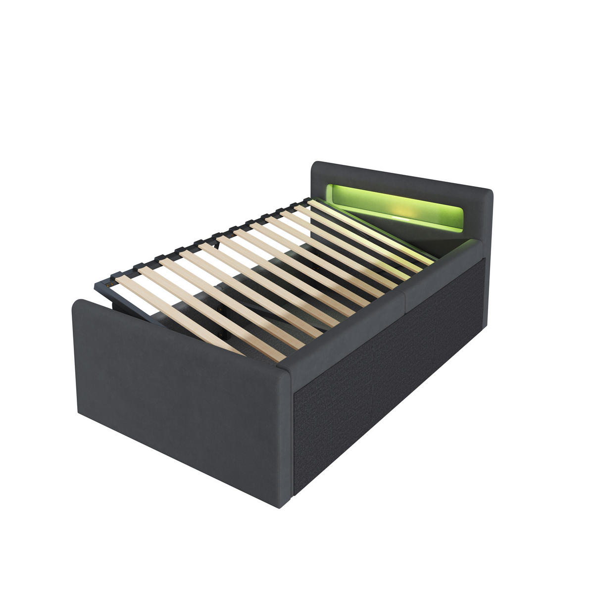 POLSTERBETT aus Samtstoff 90x200 cm in Dunkelgrau mit LED, USB & Stauraum - Grau, Textil (90/200cm) - Modfu