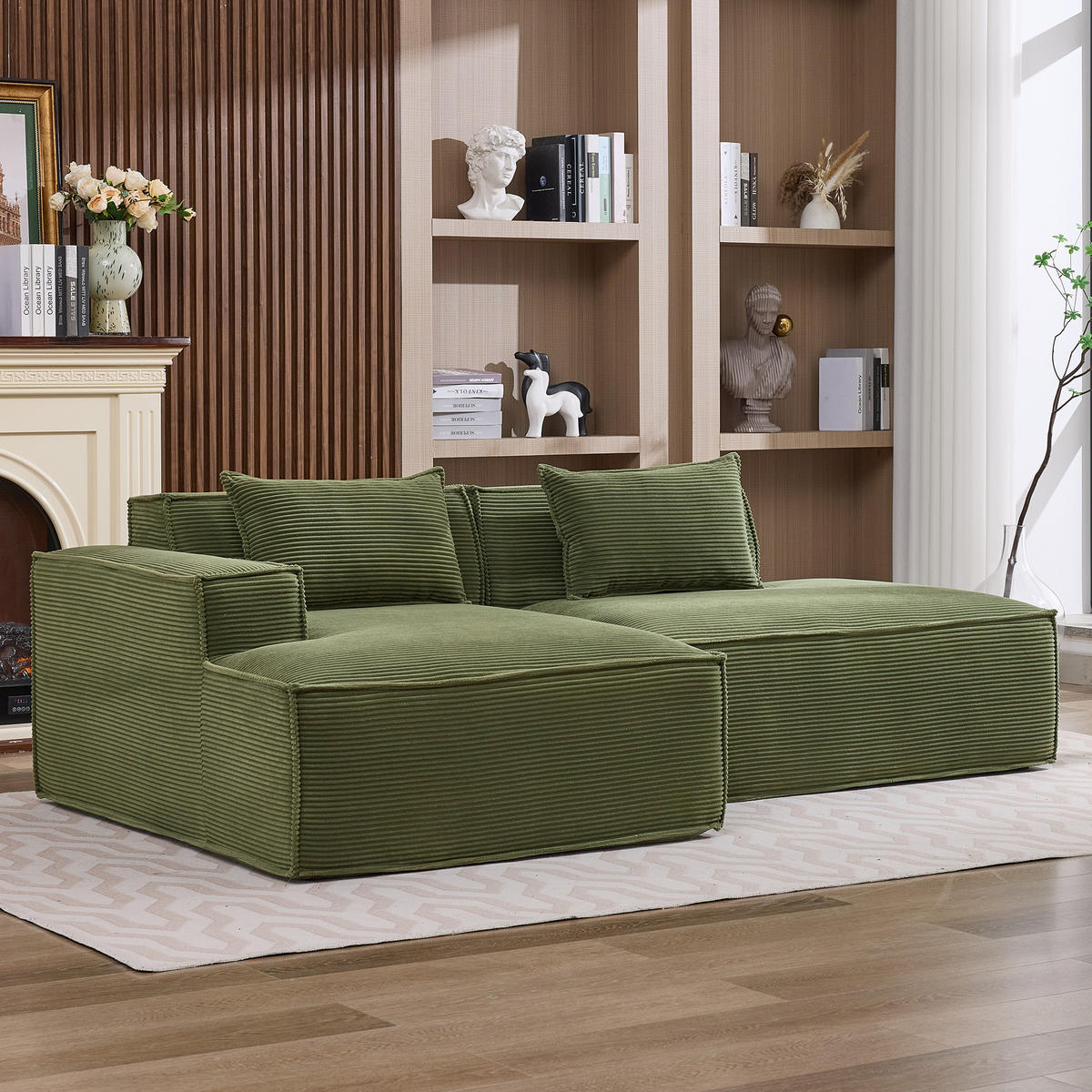 ECKSOFA Polyester Grün mit 2 Kissen - Grün, Textil (235/129cm) - WISHDOR