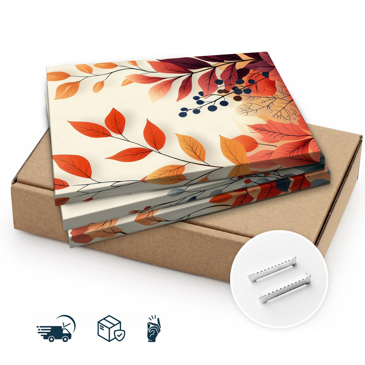 LEINWANDBILDER 3-es Set Blätter Natur - Beige/Rot, Textil (90/40cm) - Muralo