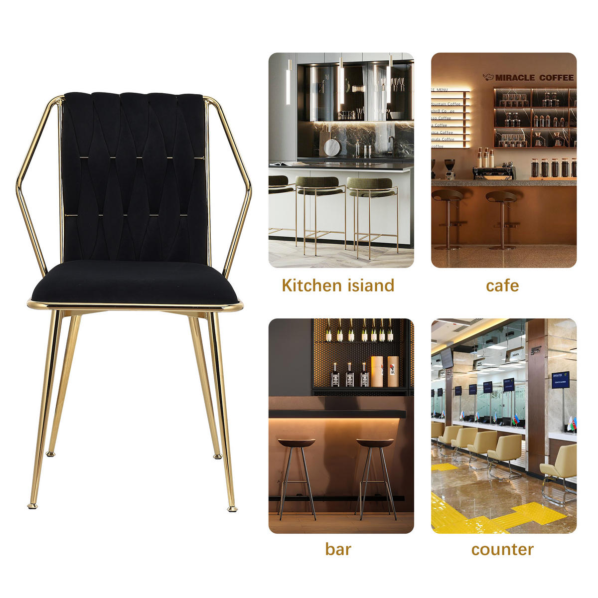 ESSZIMMERSTUHL 2er Set aus Samt, Beige - Schwarz, Metall (44/84.5/44cm)