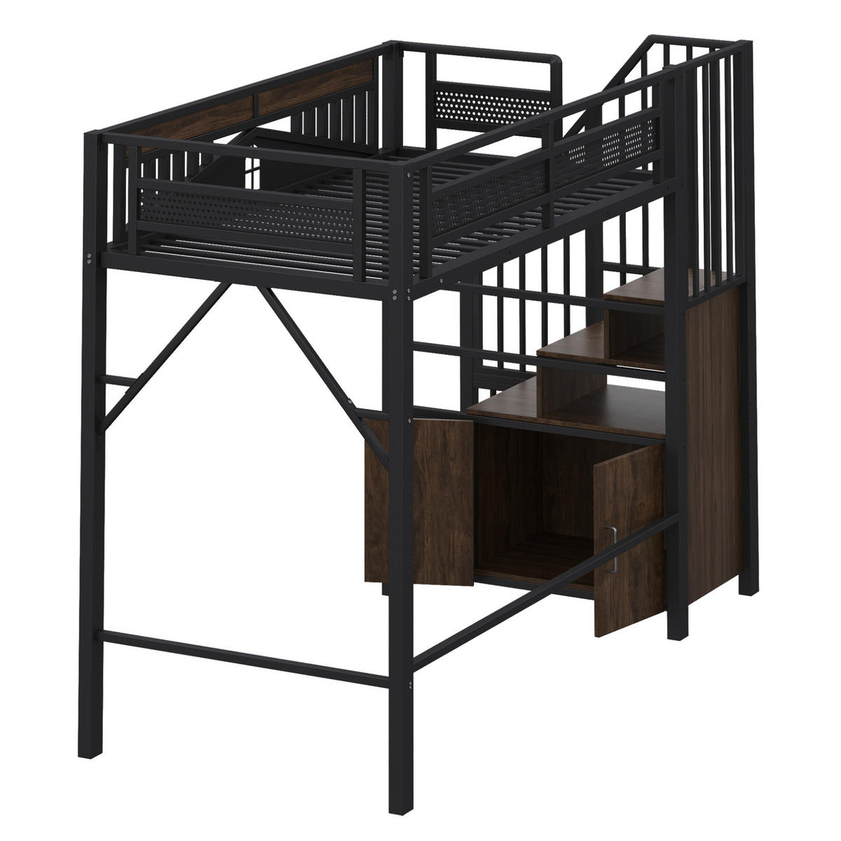 HOCHBETT 90/200 cm aus Metall in Schwarz mit Stauraum und Sicherheitszaun - Schwarz, Metall (90/200cm) - Flora Grace