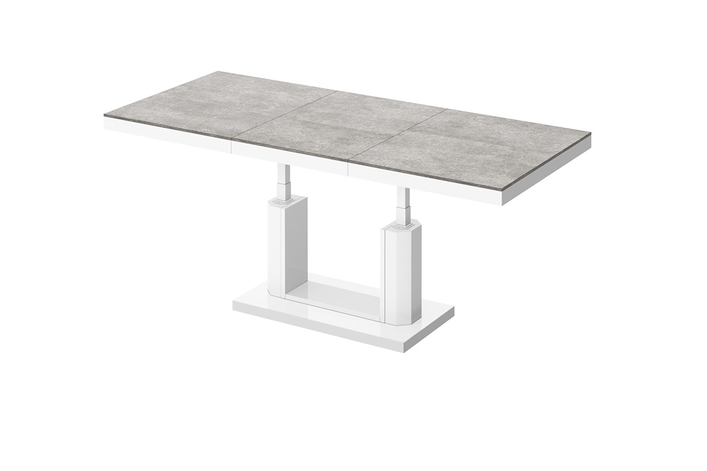 COUCHTISCH rechteckig Beton - Weiß Hochglanz 120/75/54 cm - Weiß Hochglanz/Hellgrau, Holzwerkstoff (75/120/54cm) - designimpex