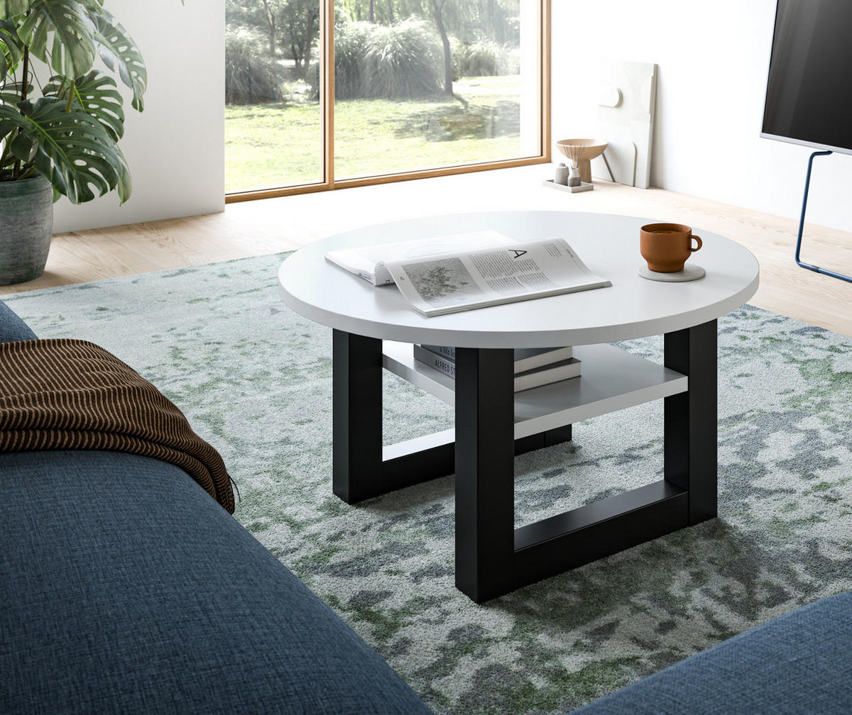 COUCHTISCH weiß, grau 75 cm, rund, Wohnzimmertisch mit Ablage - Weiß/Grau, Holzwerkstoff/Metall (75/75/42cm) - Inn.Furn