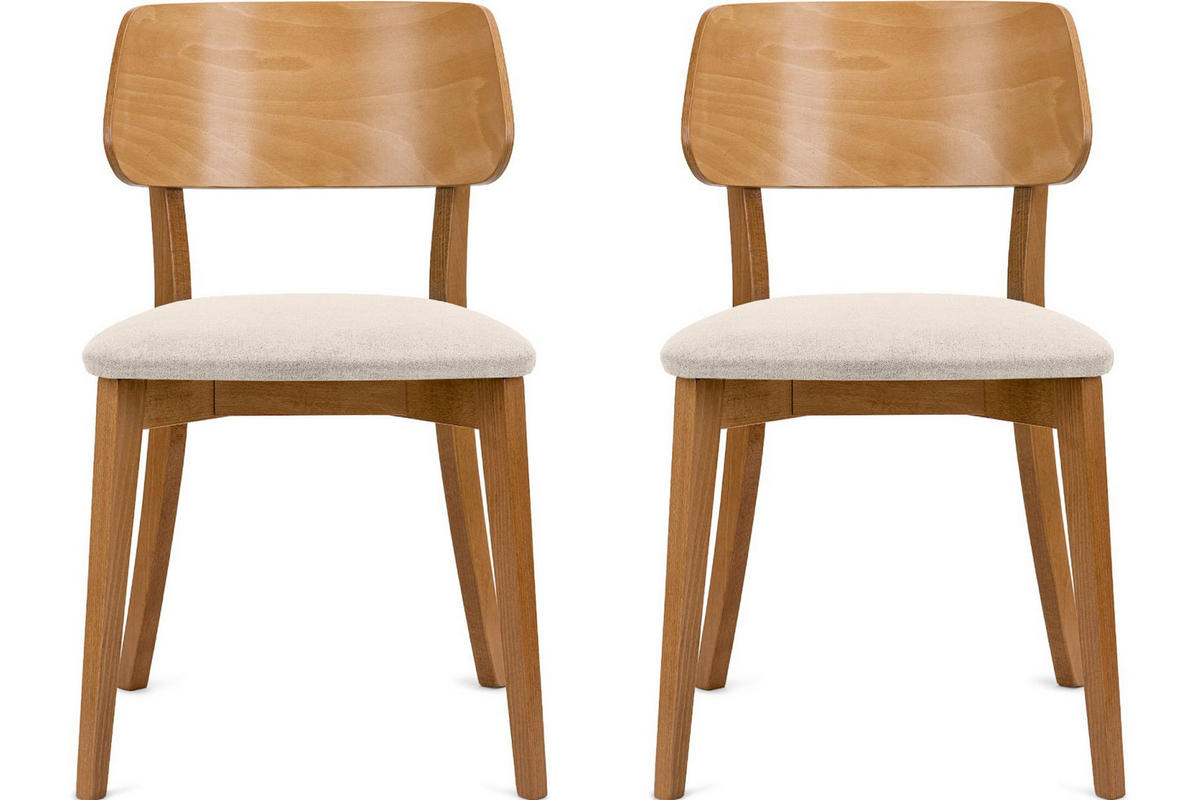 ESSZIMMERSTÜHLE VINIS (2er-Set), creme / Eiche hell - Eichefarben/Creme, Holz/Buchenholz (47/81/45cm) - KONSIMO®