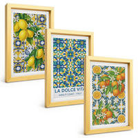 BILDER SET 3er Set - 20x30 cm Goldrahmen - Zitronen, Orangen, Blumen, Italien - Goldfarben, Kunststoff (20/30cm) - TULUP