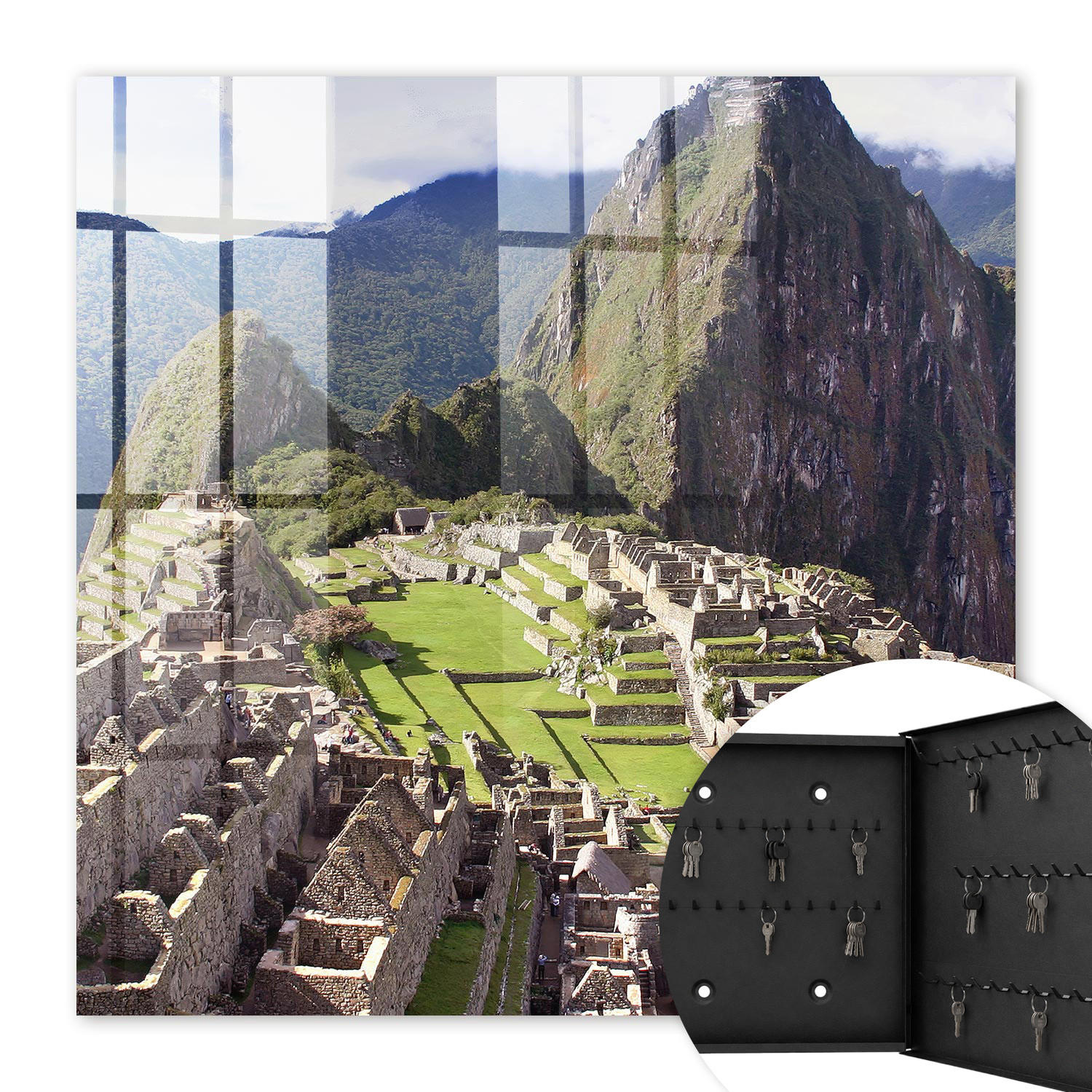 SCHLÜSSELBOX Schwarz 30x30 cm- Türöffnung nach rechts - Bergstadt - Grün, Metall (30/30/5cm) - TULUP