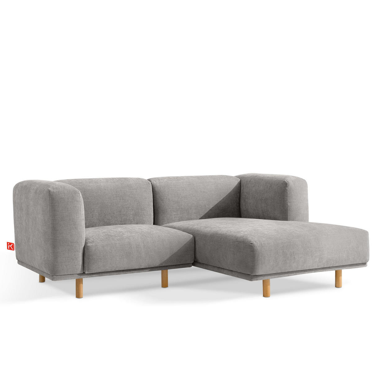 ECKSOFA-RECHTS FOSERO, Chenille-Stoff - Buchefarben/Hellgrau, Holz/Holzwerkstoff (204/155cm) - KONSIMO®