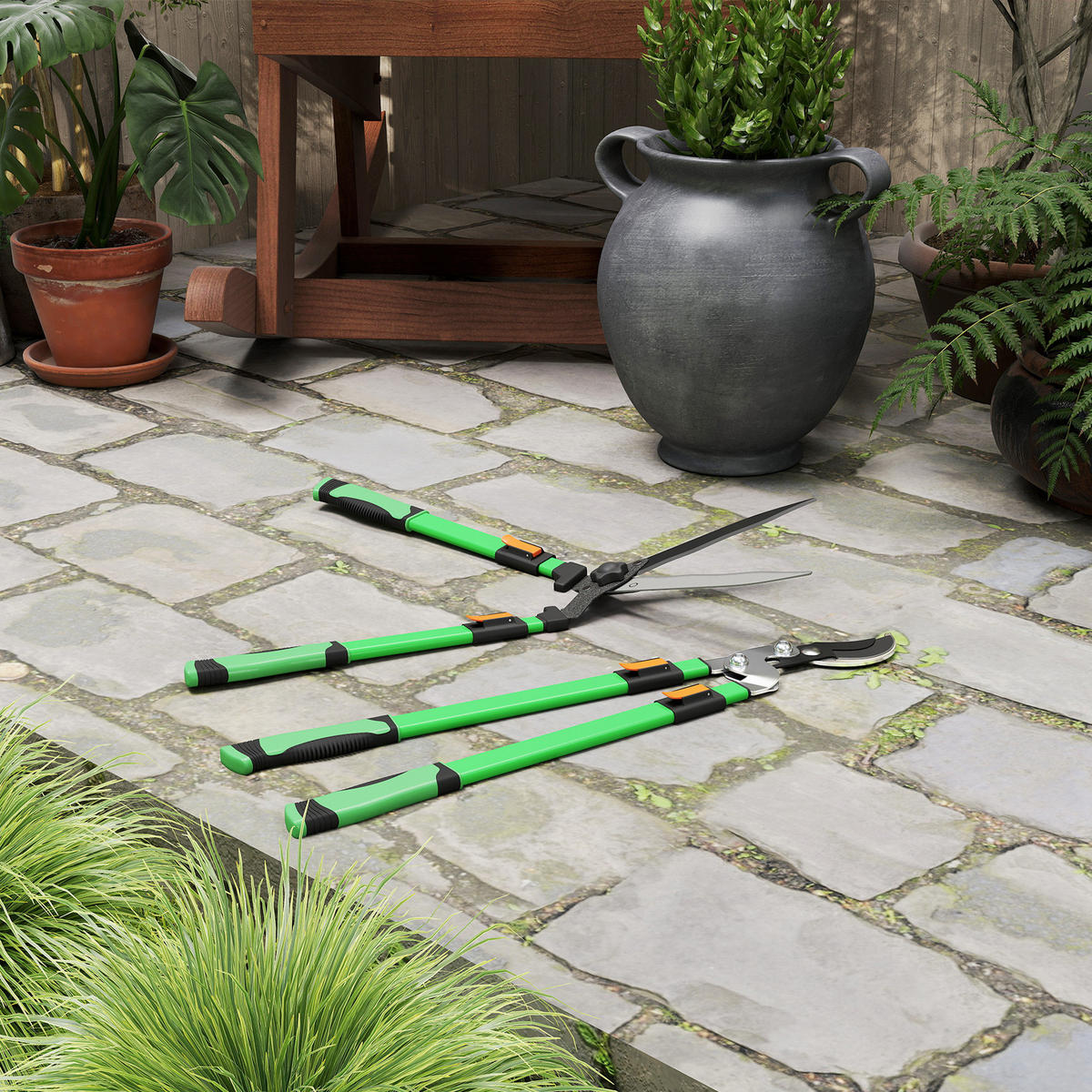 GARTENSCHEREN-SET 2 TLG. aus Metall Kunststoff Grün - Grün, Metall (23/9.5/78.5cm) - Outsunny