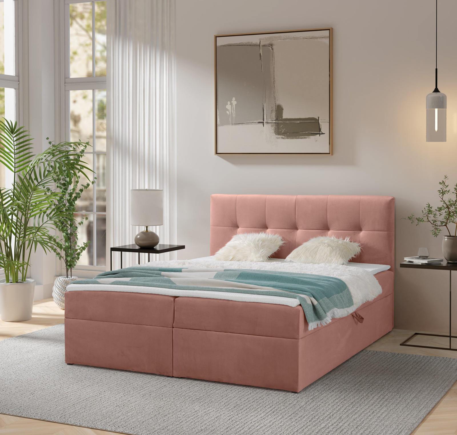 BOXBETT Toronto 180x200 Bonell-Matratze H3 und Topper - Silberfarben/Rosa, Holz/Holzwerkstoff (180/200cm) - Ravio