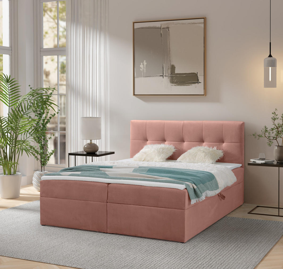 BOXBETT Toronto 180x200 Bonell-Matratze H3 und Topper - Silberfarben/Rosa, Holz/Holzwerkstoff (180/200cm) - Ravio