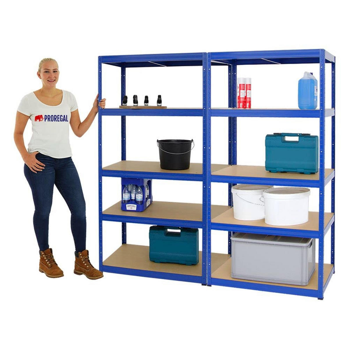 SCHWERLASTREGAL Slim Elephant M 2er-Set mit 2x 180x90x60 cm 5 Ebenen Fachlast 350 kg Blau - Blau, Metall (180/180/60cm) - PROREGAL