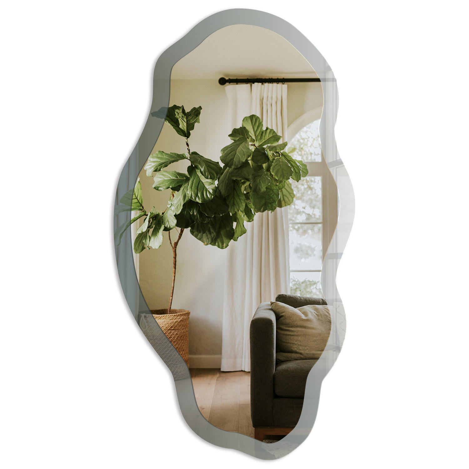 SPIEGEL 90x45 cm asymmetrisch mit Druck - Blauer Farbverlauf - Transparent, Glas (45/90/0.4cm) - TULUP