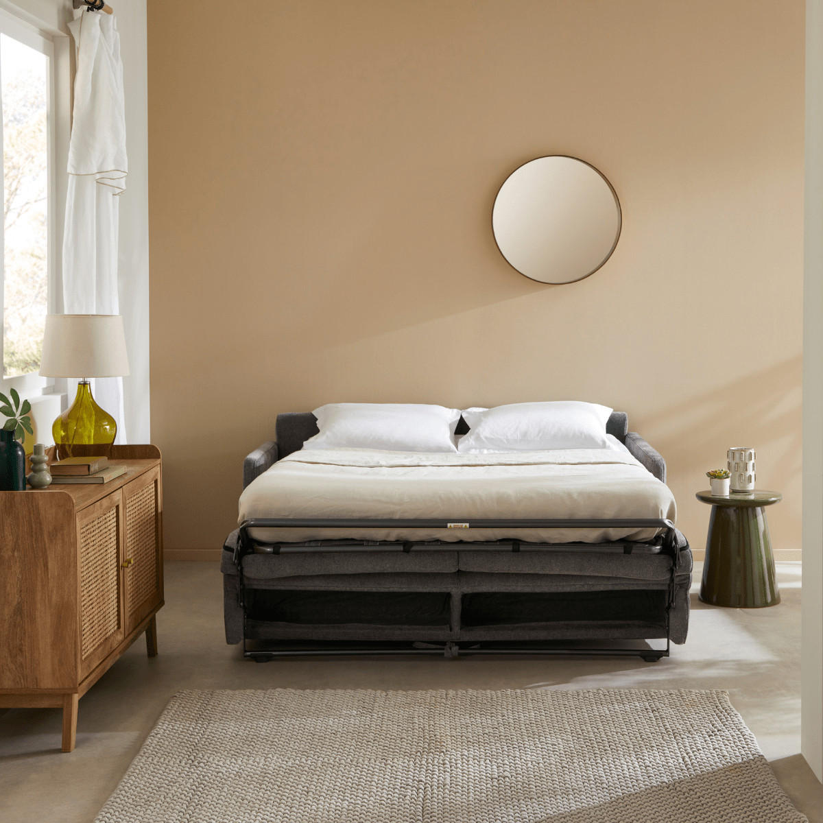 SCHLAFSOFA 3-sitzer mit express-Öffnung in stoff cosenza 175/100/87 cm - Grau, Holz (175/87/100cm) - Calicosy