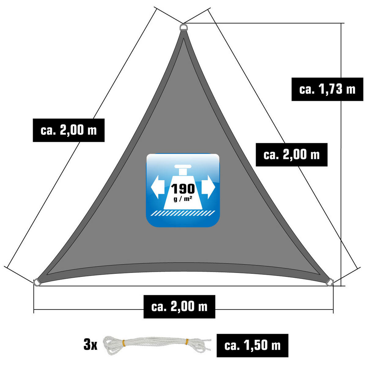 SONNENSEGEL Wasserdicht 200 cm Grau - Grau, Kunststoff (200/200cm) - Amanka