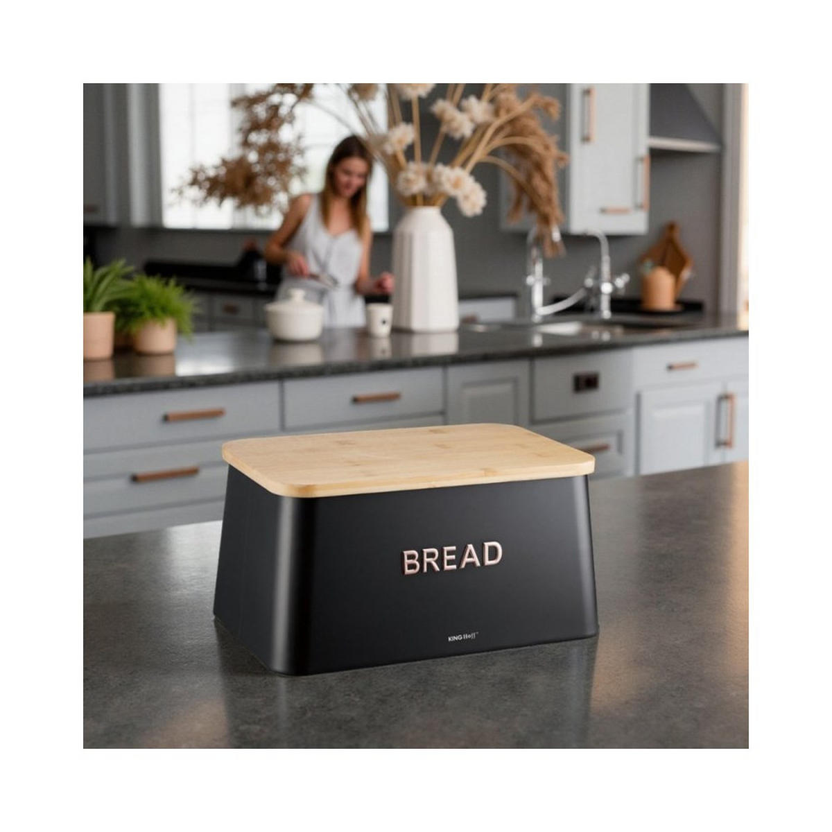 BROTKASTEN Schwarz 35/23/18 cm KH1948 - Schwarz, Holz (23/18/35cm) - Kinghoff 