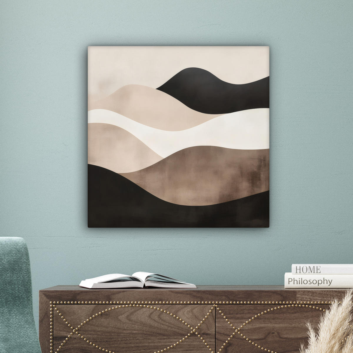 LEINWANDBILD Abstrakt - Landschaft - Wellen - Cremefarben 50x50 cm - Cappuccino, Textil (50/50cm) - MuchoWow