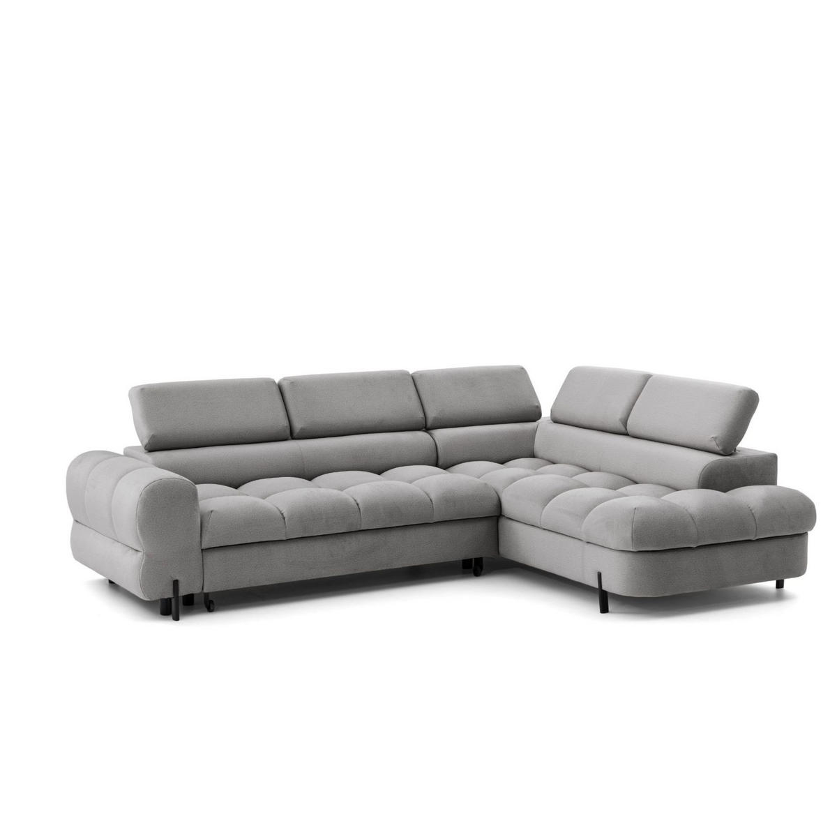 ECKSOFA BOWL L Rechts mit Schlaffunktion 125x195 Velours Grau - Schwarz/Grau, Holz/Textil (195/260cm) - Muffo