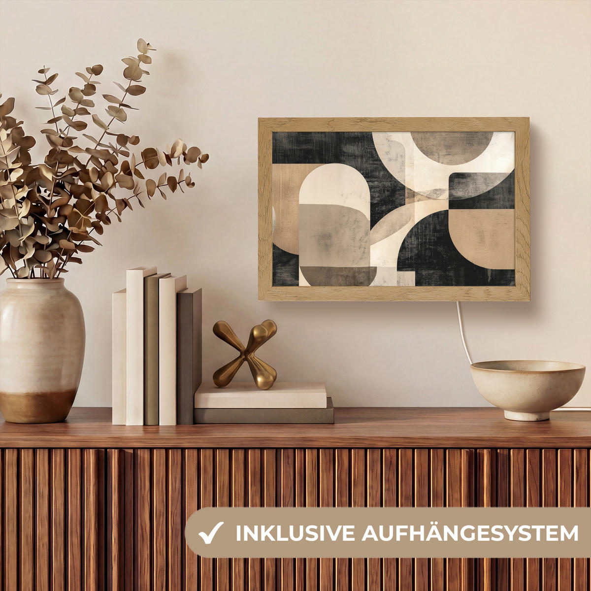 NÁSTĚNNÁ LAMPA Abstraktní - Tvary - Moderní - Béžová 30x20 cm - šedá, kompozitní dřevo (30/20/8cm) - OnlyWow