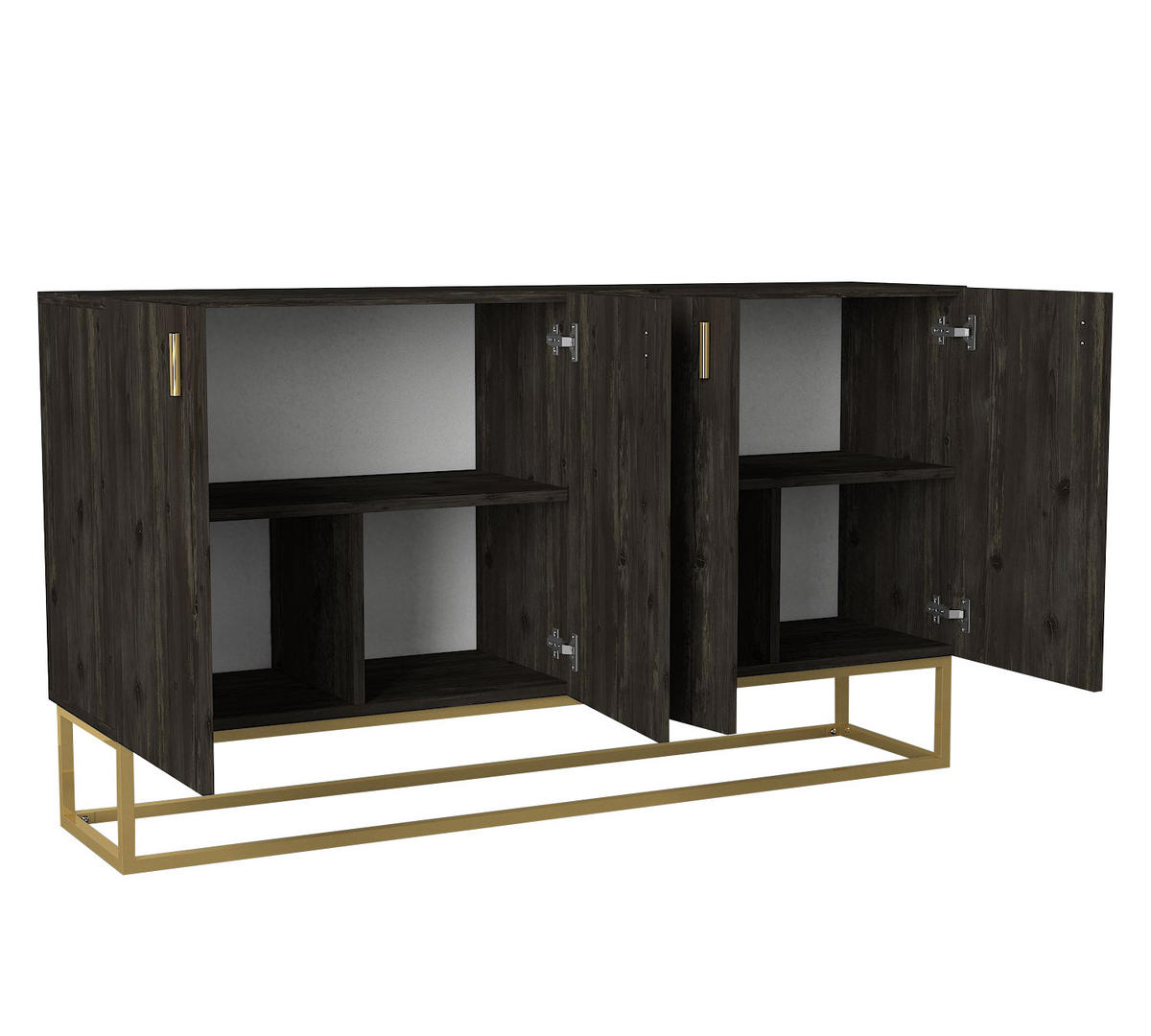 SIDEBOARD Theodora Rebab Braun 4-Türig Gold mit Metallfüßen - Dunkelbraun/Goldfarben, Holzwerkstoff/Metall (150/83.6/36.8cm) - moebel17