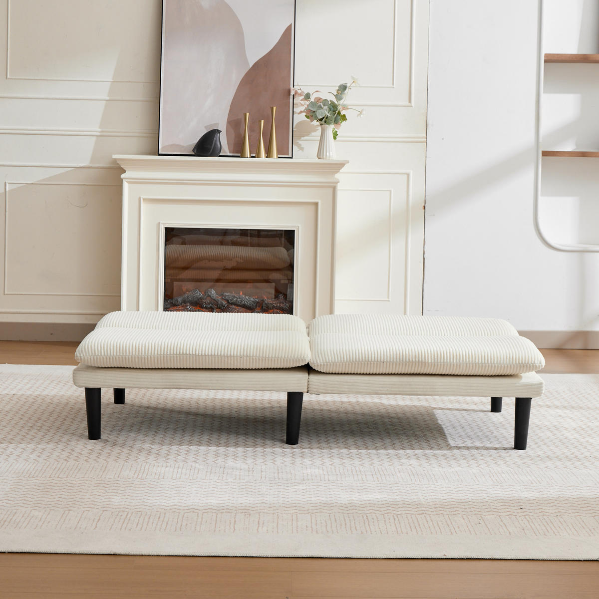 SOFA mit verstellbarer Rückenlehne und Kord-Samtbezug - Beige, Textil (168/67/86cm) - EVRYAE