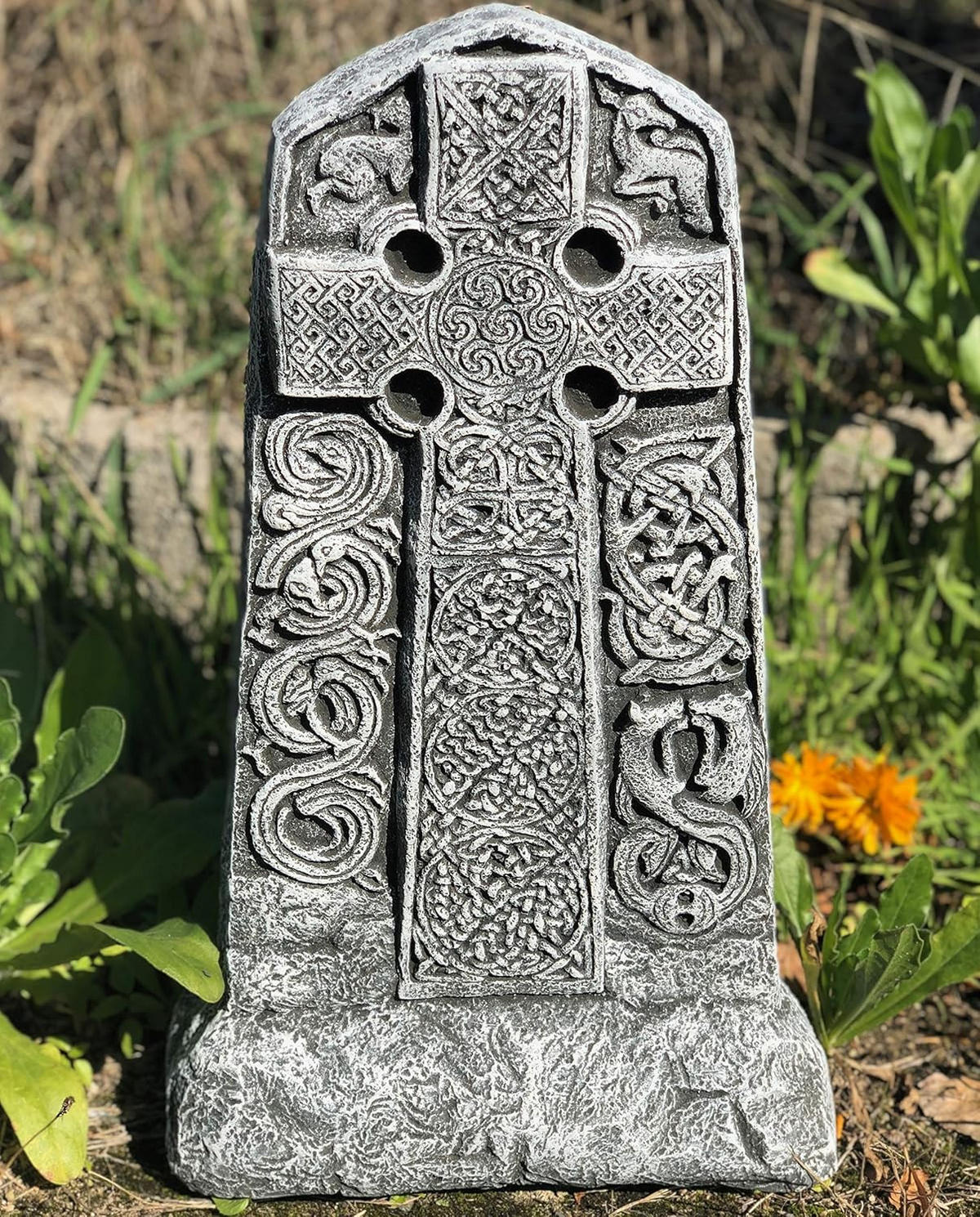 STEINFIGUR Grabstein Kelten Keltisches Kreuz Höhe frostfest Steinguss - Grau, Stein (26/44/11cm) - stoneandstyle