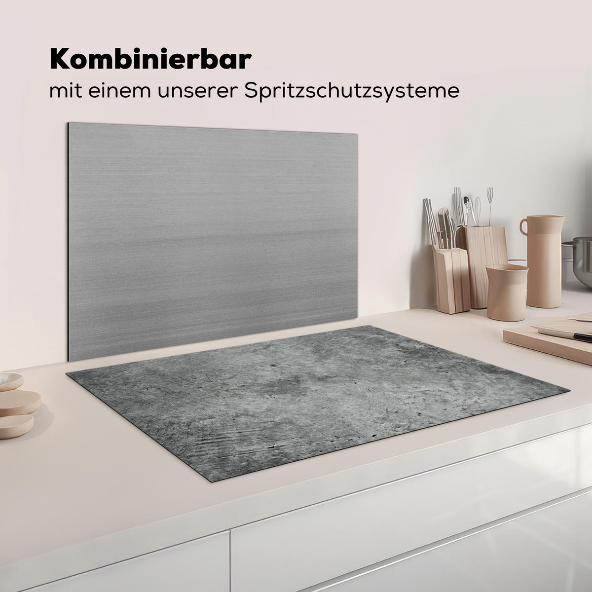 HERDABDECKPLATTE Beton - Schiefer - Grau -Betonstruktur Induktionsmatte 81x52 cm - Grau, Kunststoff (81/52/0.2cm) - MuchoWow
