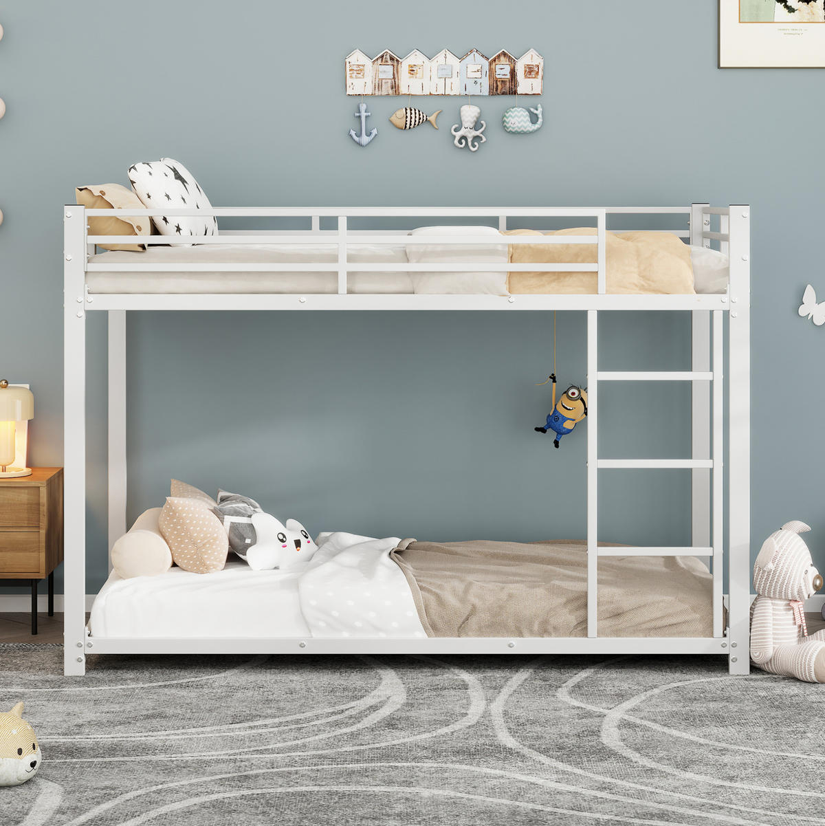 ETAGENBETT aus Metall 90x200 cm Weiß mit Sicherheitsleisten und platzsparendem Design - Weiß, Metall (90/200cm) - Modfu