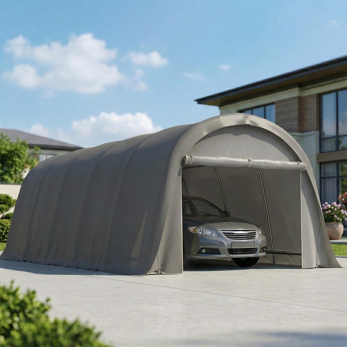 CARPORT DE-12720 360/720/270 cm UPF50+ mit Seitenwänden Dunkelgrau - Dunkelgrau, Metall (360/270/720cm) - ComfortXL