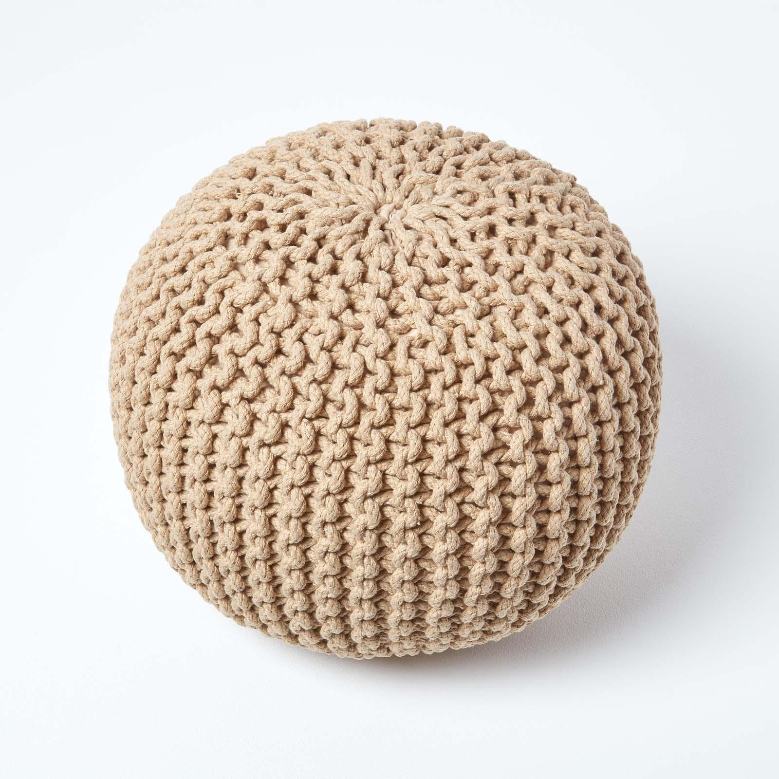 Thumbnail - Homescapes Strick-Pouf, Beige, Textil, Uni, Rund, 40x35x40 cm, Wohnzimmer, Hocker, Poufs