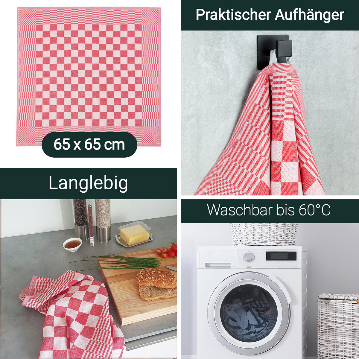 GESCHIRRTÜCHER, 6er-Set, 65x65 cm, 100% Baumwolle, Rot - Rot, Textil (65/65cm) - Zollner