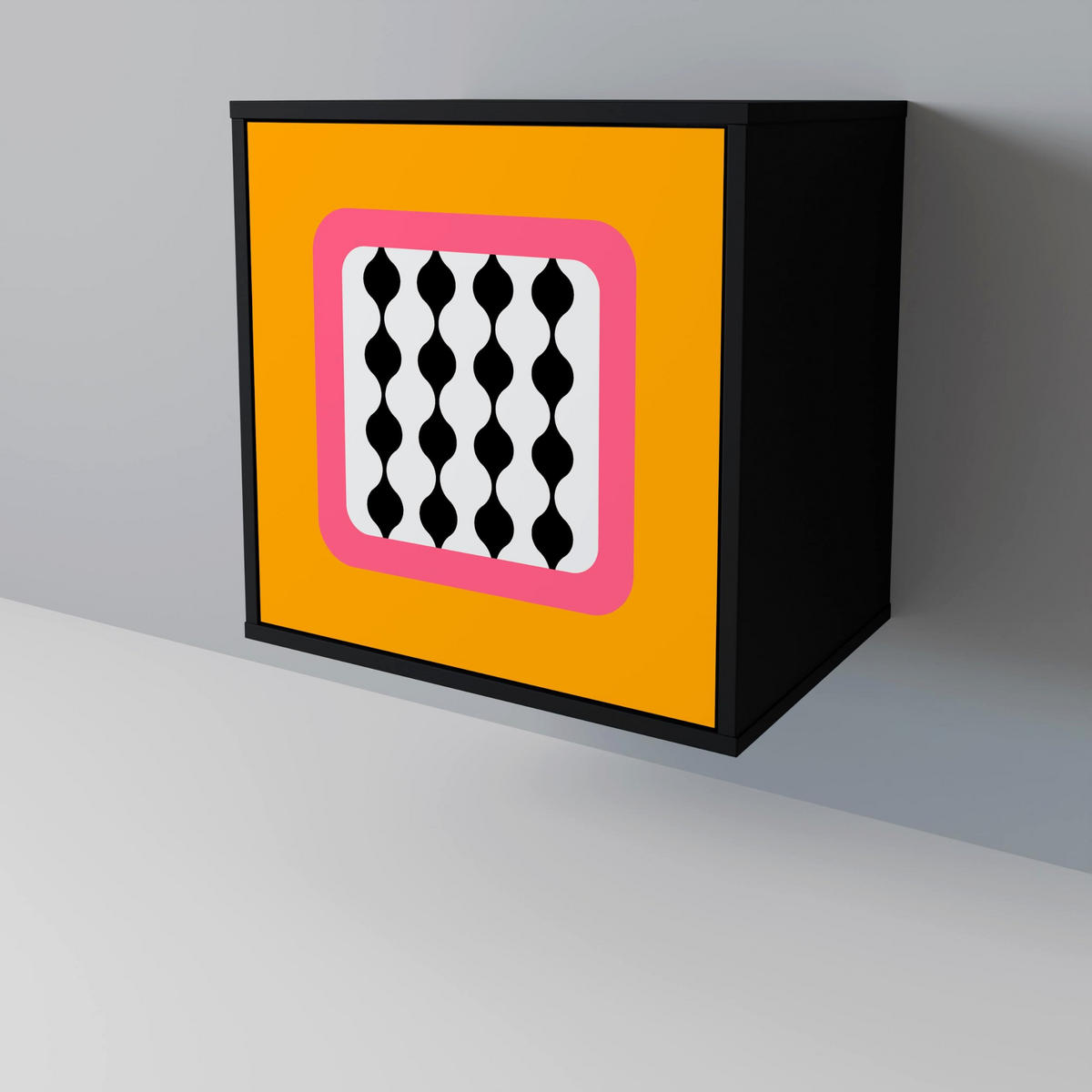 SIDEBOARD TEARS IN HEAVEN, Schwarz, 57,5x42x75,5 cm, Goldfarbene Metallfüße - Goldfarben/Multicolor, Holzwerkstoff/Metall (57.5/75.5/42cm) - SpaceRebels