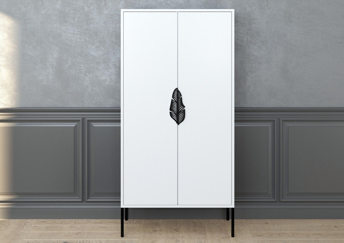 HIGHBOARD Merlin, Weiß, Schwarze Details - Schwarz/Weiß, Holzwerkstoff/Metall (80/160/40cm) - Skandica