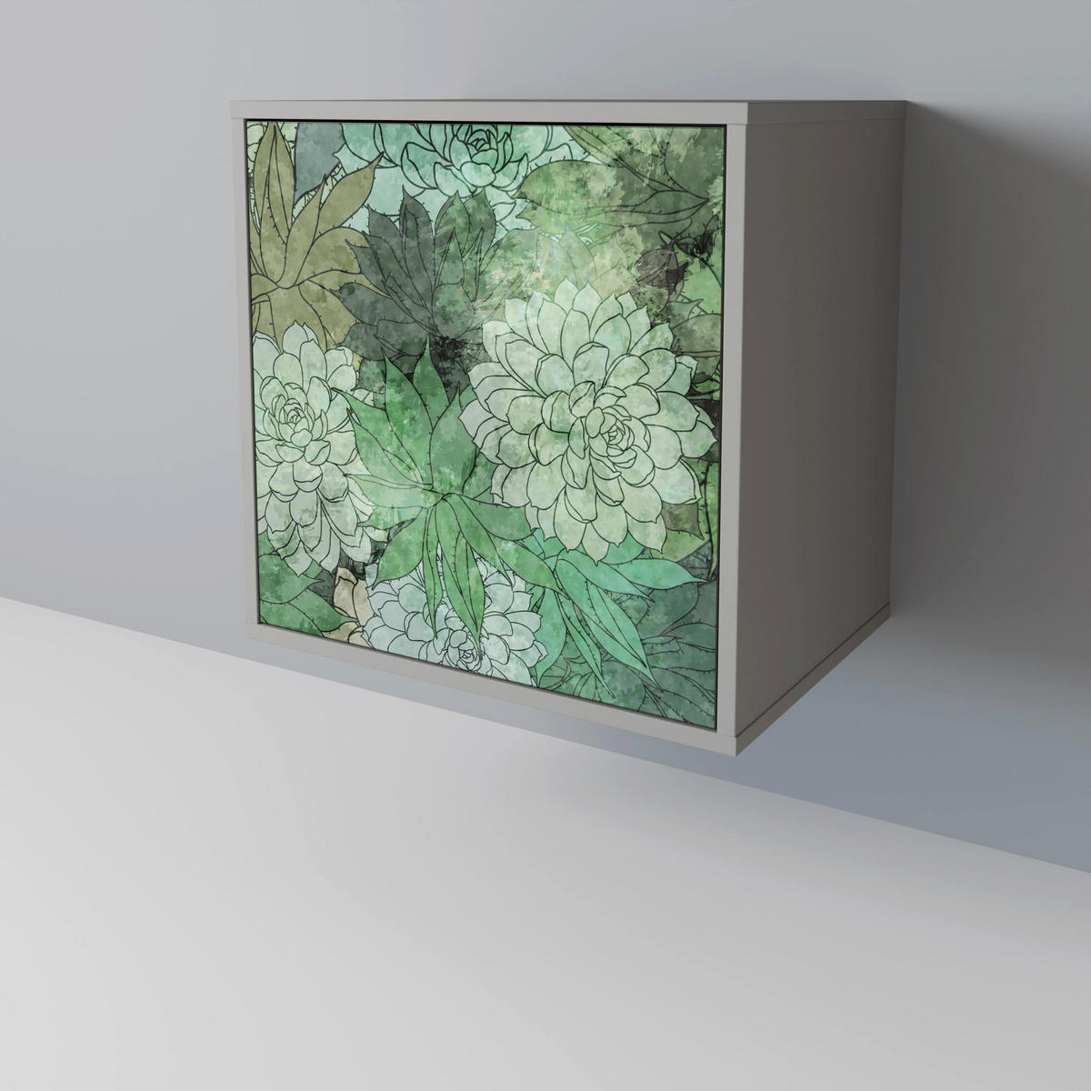 SIDEBOARD SUCCULENT CLUSTER, Grau, 57,5x42x67,5 cm, Schwarze Metall-Rahmenfüße - Multicolor/Schwarz, Holzwerkstoff/Metall (57.5/67.5/42cm) - SpaceRebels