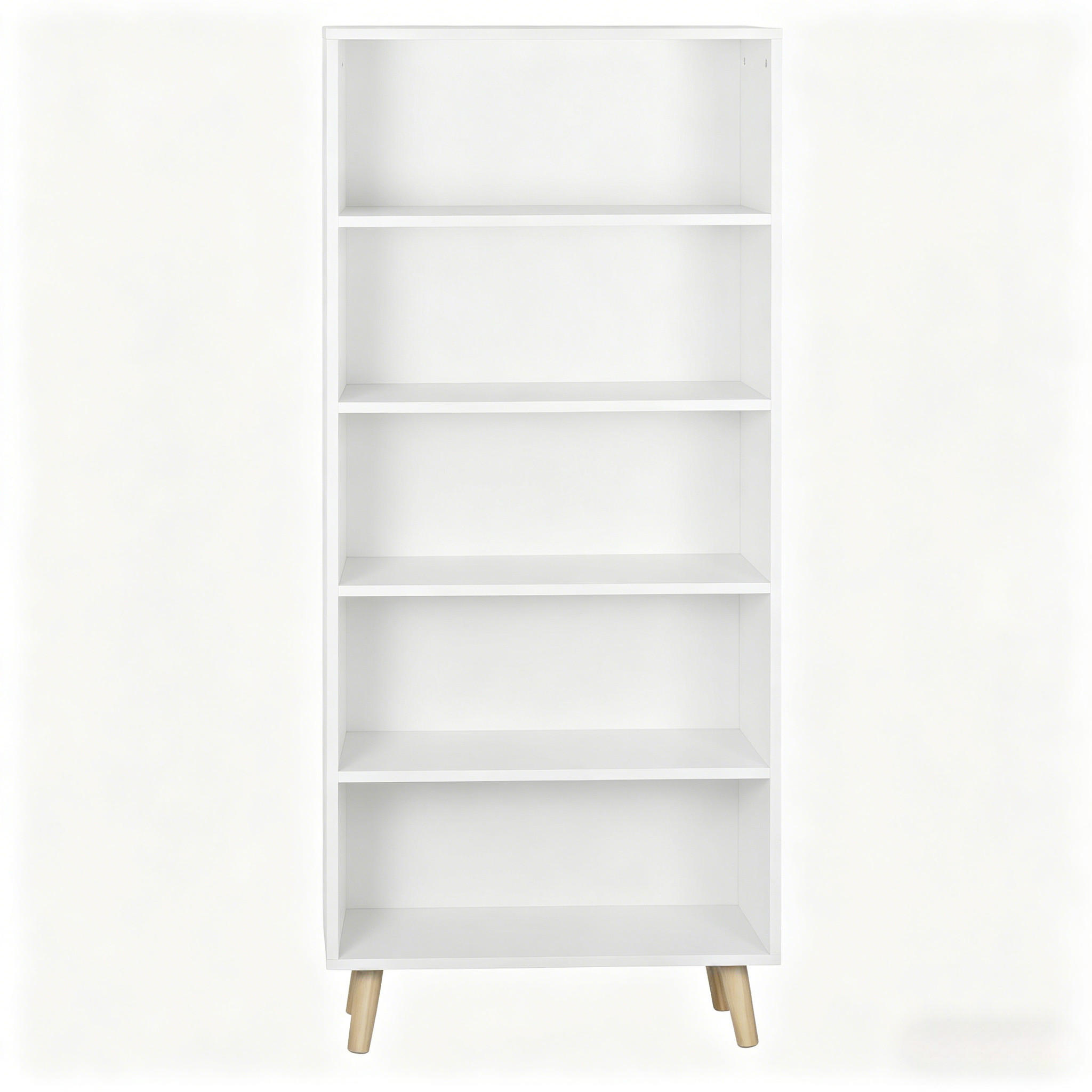 BÜCHERREGAL Weiß 5 offene Fächer und Massivholzfüße 60/24/144 cm - Weiß, Holz (24/144/60cm) - PANGIVO