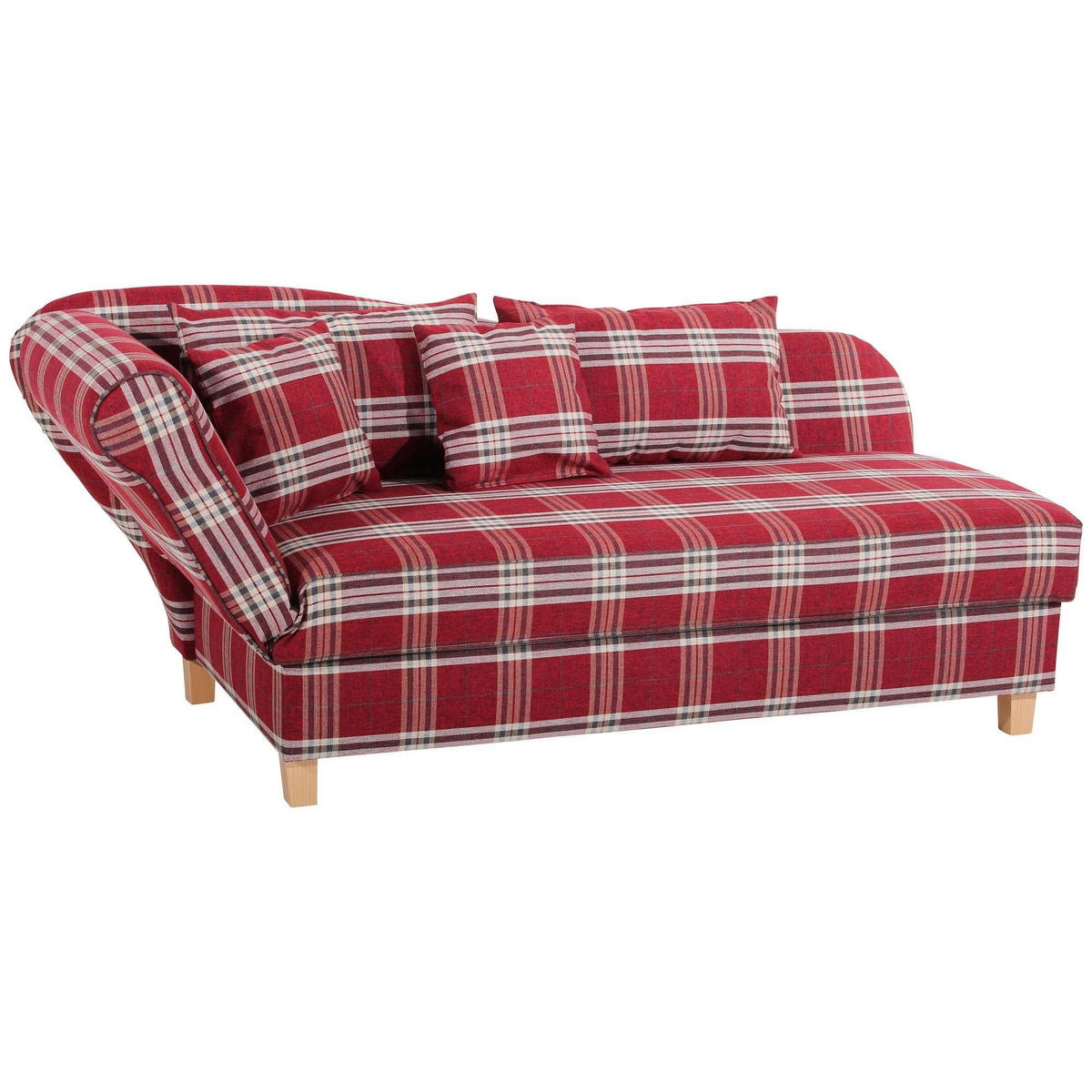 RECAMIERE mit Armteil links klappbar Katia Bezug Flachgewebe Buche natur / rot - Rot/Weiß, Kunststoff (190/82/88cm) - 58aufmkessel