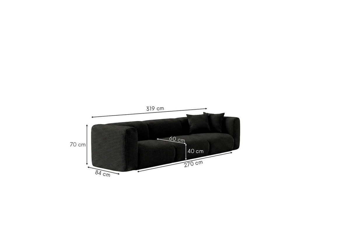 SOFA 3-Sitzer, Chenille-Stoff Cremona, Anthrazit, GRETA - Anthrazit, Holz (319/70/89cm) - Kaiser Möbel