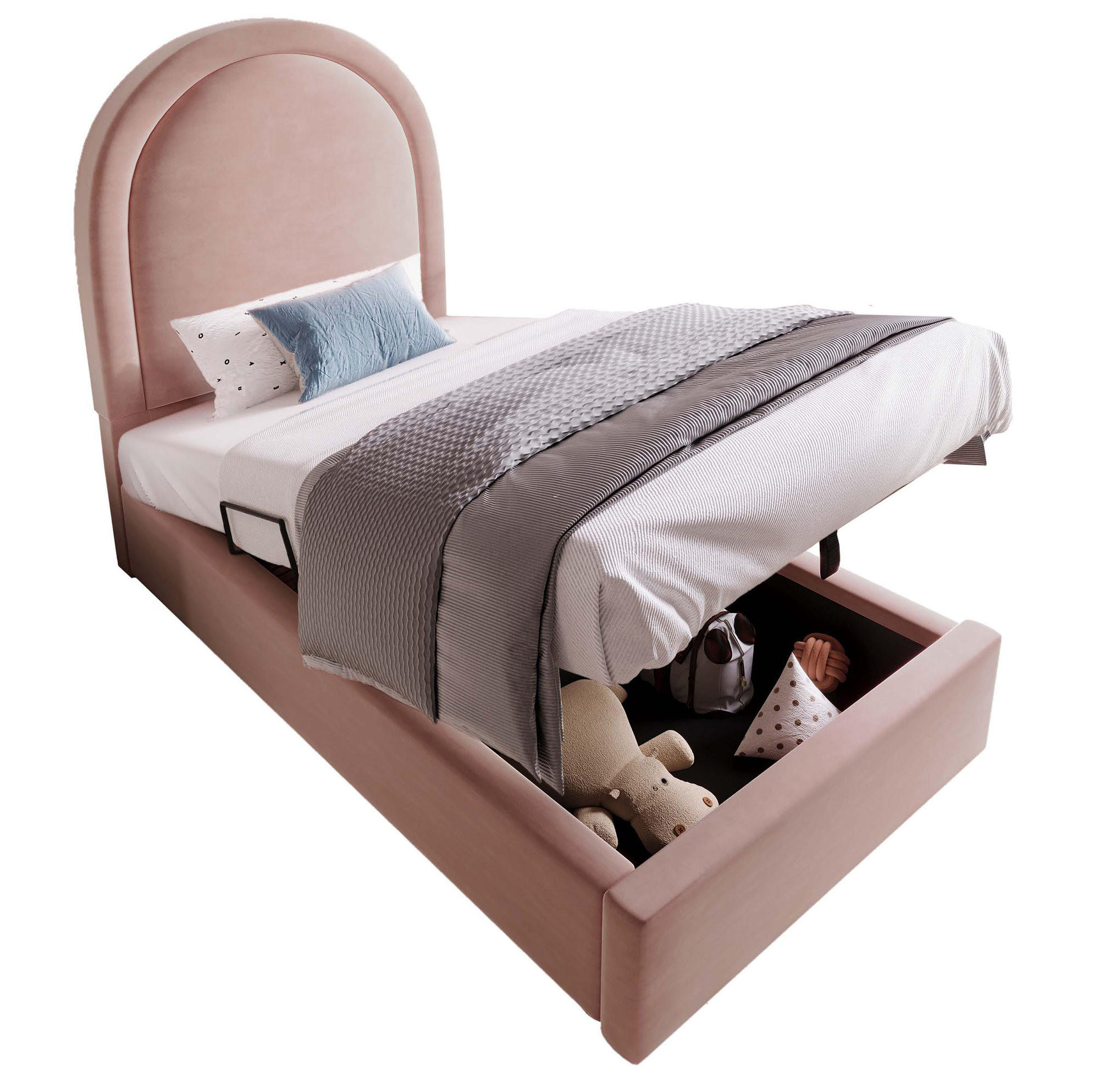POLSTERBETT 90/200 cm Rosa aus Samt mit Stauraum - Rosa, Textil (90/200cm) - Flora Grace