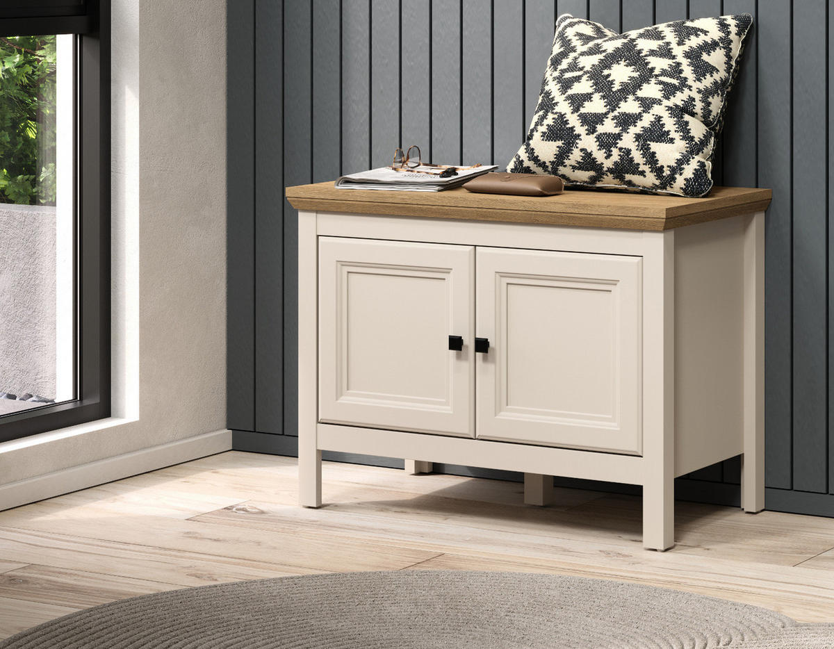 GARDEROBENBANK Kaschmir, Stein Eiche Landhaus 76 cm, Sitzbank mit Soft-Close - Kaschmir/Eichefarben, Holzwerkstoff/Kunststoff (76/57/41cm) - Top.Furn