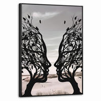 LEINWAND Bilder mit Rahmen - Strand - Meer - Menschen - Baum - Moderne Kunst - 70x100 - Hellgrau, Textil (70/100cm) - MuchoWow