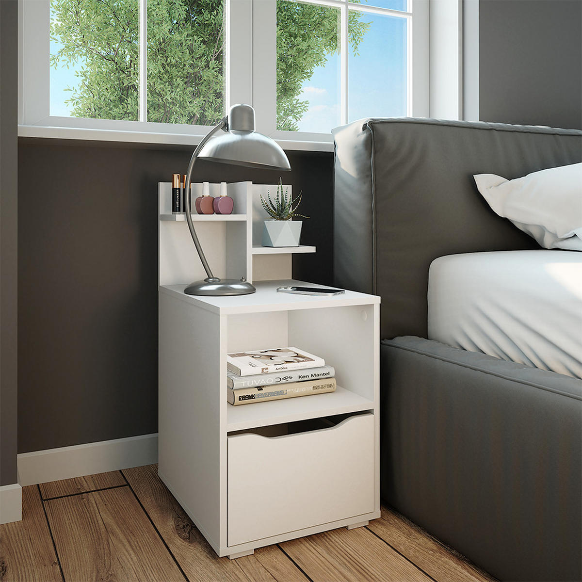 NACHTTISCH Ruben Weiß 40 x 82.2 cm mit Schublade - Weiß, Holzwerkstoff (40/82.2/48cm) - Vicco