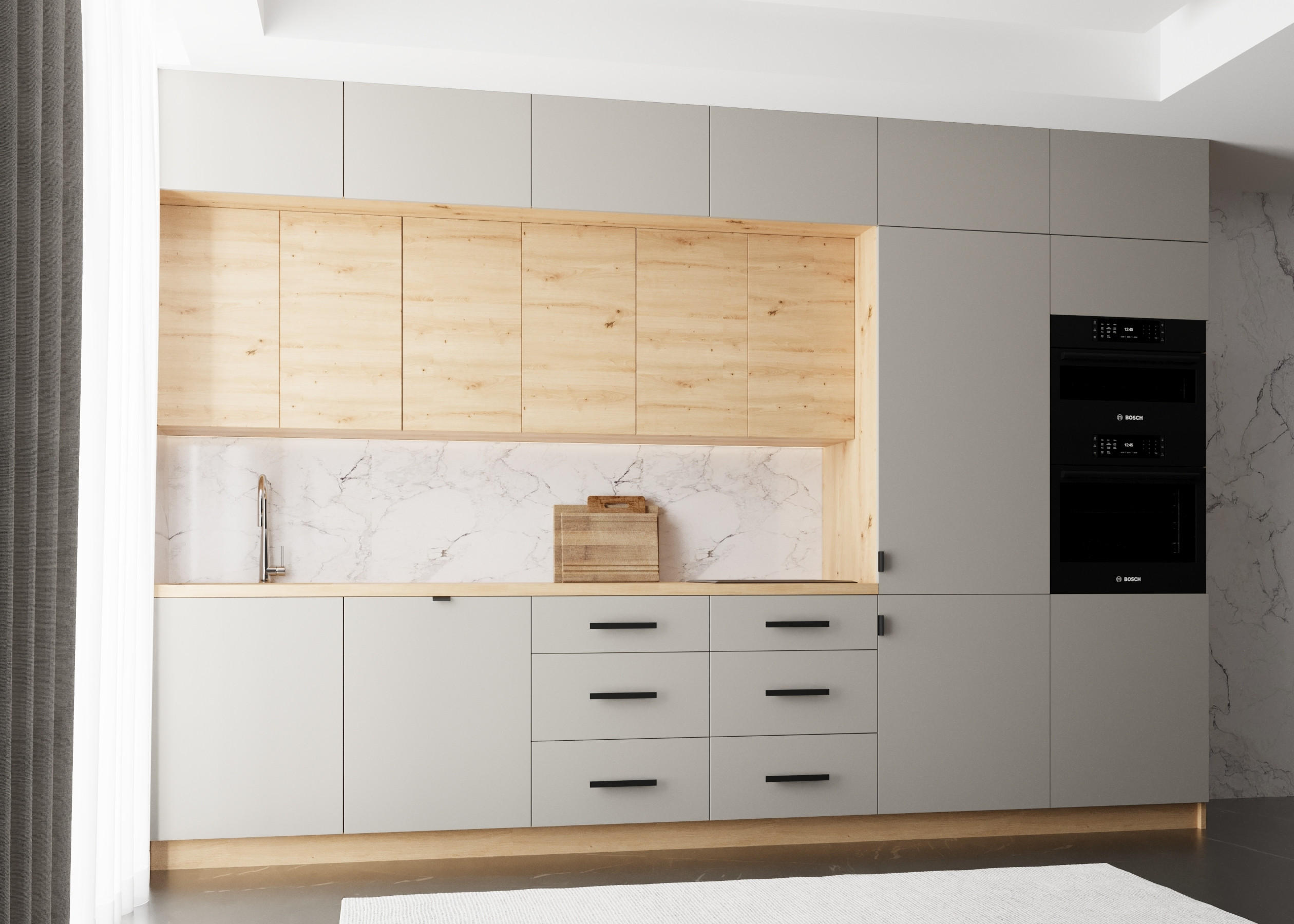 KÜCHENZEILE 360 cm – Langen K72-M360 - in Beige / ArtisanEiche - Beige/Schwarz, Holzwerkstoff/Metall (360/248/58cm)
