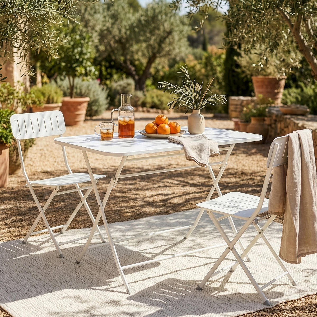 GARTENKLAPPTISCH Sande - Weiß, Metall (110/70/71cm) - [en.casa]