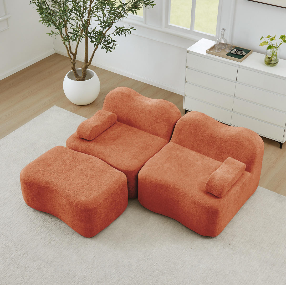 SOFA modulares Ecksofa 2-Sitzer mit Ottoman Samt Orange - Orange, Textil (167/192cm) - Meubliv