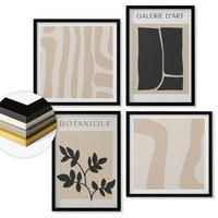 WANDBILDER 4er-Set - 50x50 cm & 40x60 cm Schwarzer Rahmen - Abstrakte Pflanzenmotive - Schwarz, Kunststoff (50/50cm) - ArtPrintCave