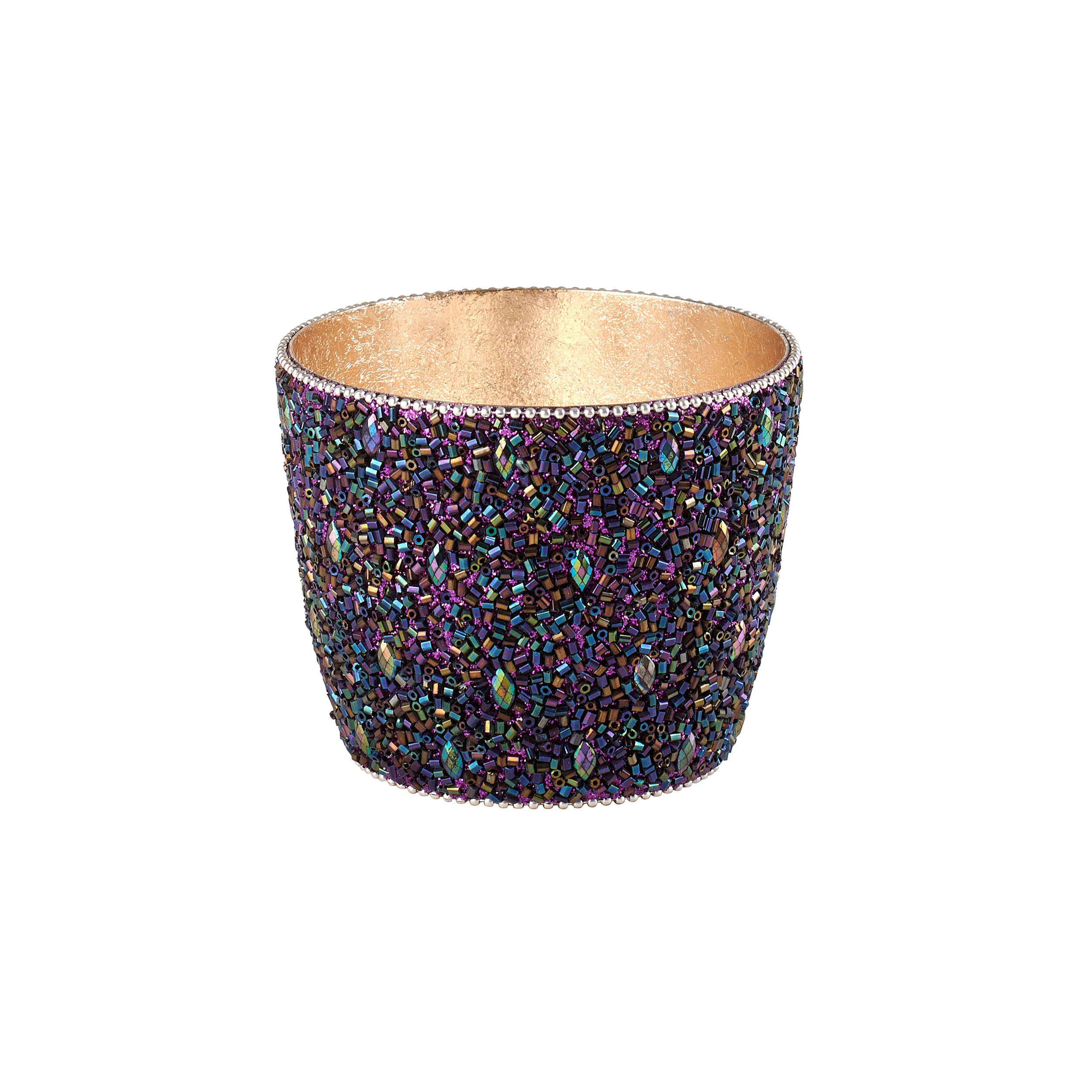 TEELICHTHALTER Madras Perlen M, Eisen / Glas, Lila, 10.5 cm - Lila, Metall (8.5cm) - Gift Company