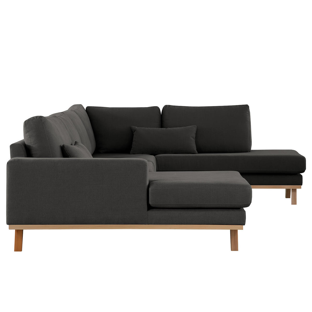 WOHNLANDSCHAFT mit Longchair - Anthrazit/Buchefarben, Buchenholz/Textil (371/81/219cm) - home24