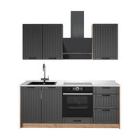 SINGLEKÜCHE Fame-Line, Dunkelgrau/Goldkraft Eiche, 190 cm, AP Marmor - Honigeiche/Dunkelgrau, Holzwerkstoff (190/206.8/60cm) - Vicco