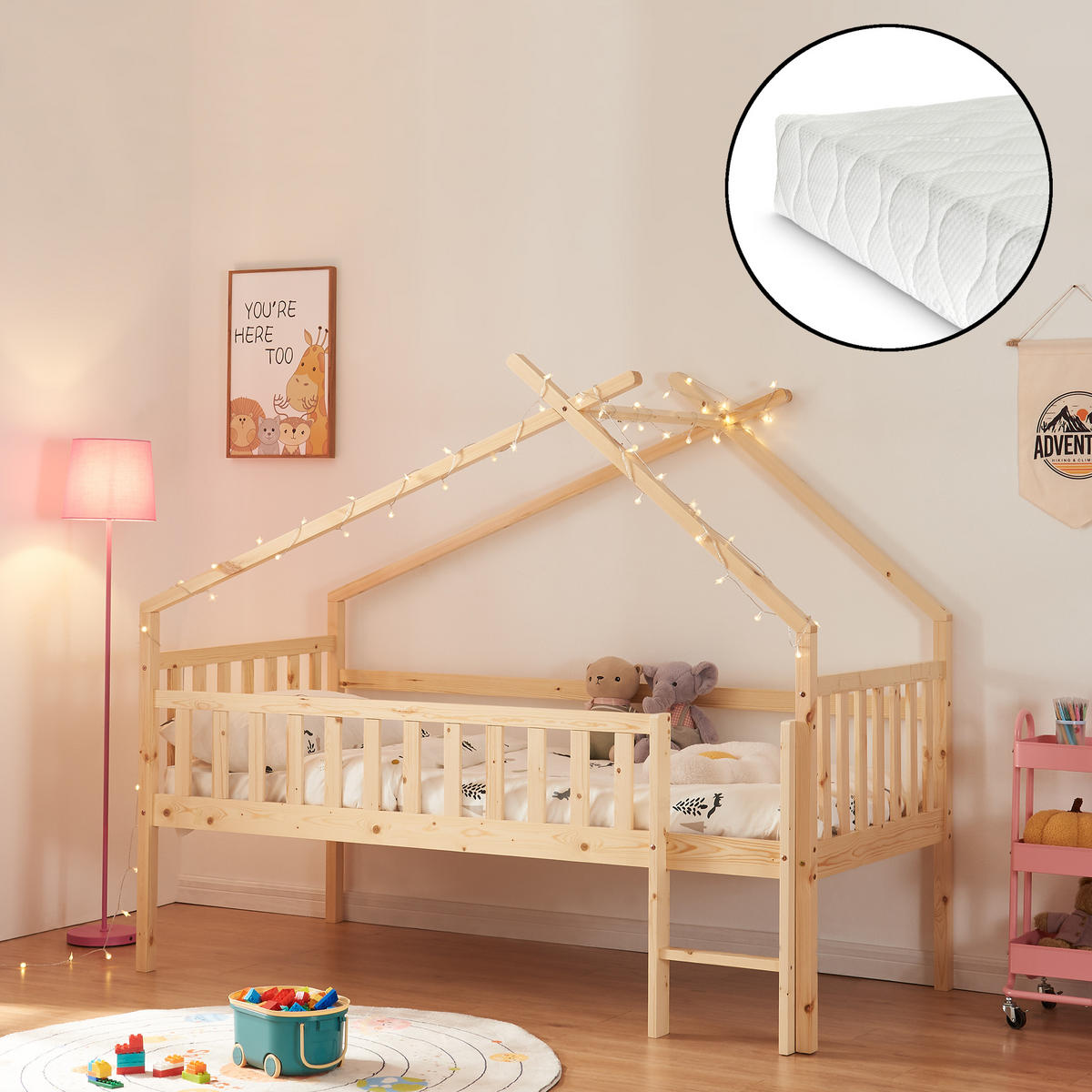KINDERBETT Sotkamo mit Matratze - Naturfarben, Holz (90/200cm) - [en.casa]