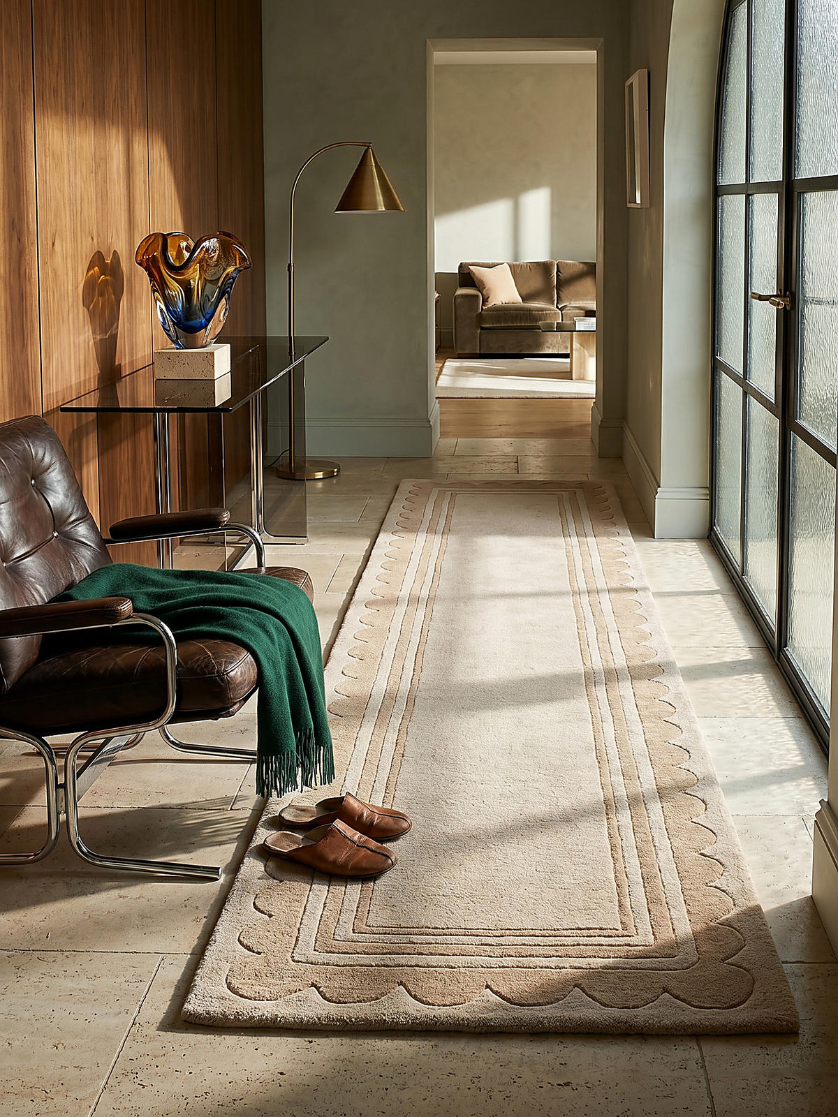 WOLLTEPPICH Grafisches Muster, Rahmen, Wohnzimmer schmutzabweisend Beige Läufer 80x230 - Beige, Textil (230/80cm) - KADIMA DESIGN